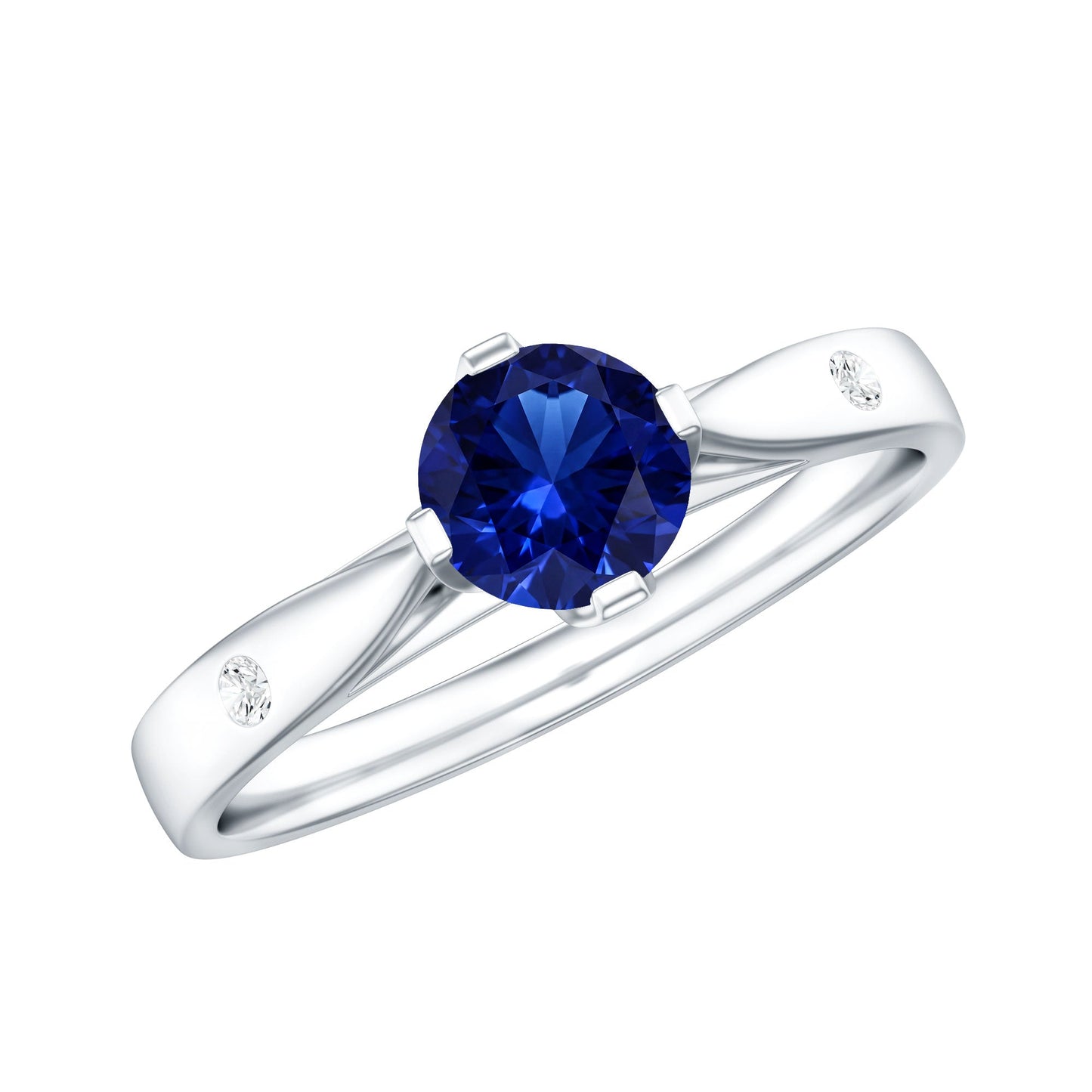 Certified 0.6 Carat Lab Grown Blue Sapphire Promise Ring with Diamond