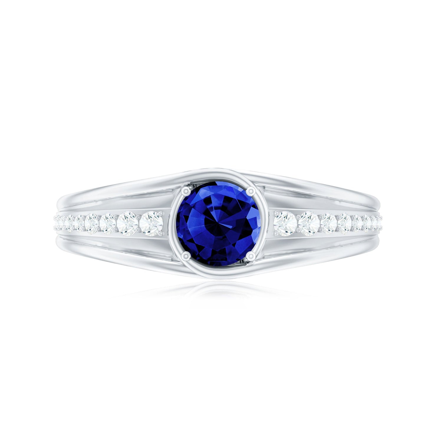 0.6 Carat Created Blue Sapphire and Diamond Classic Engagement Ring