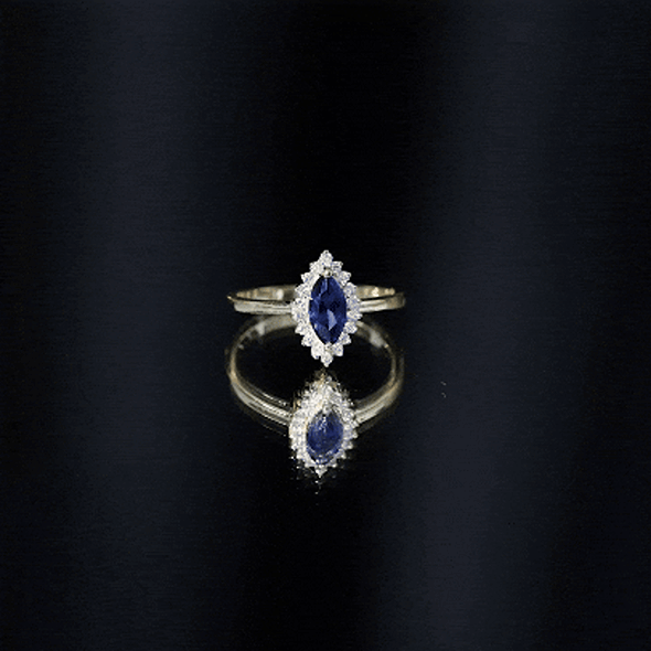 Marquise Cut Lab Grown Blue Sapphire and Diamond Halo Engagement Ring