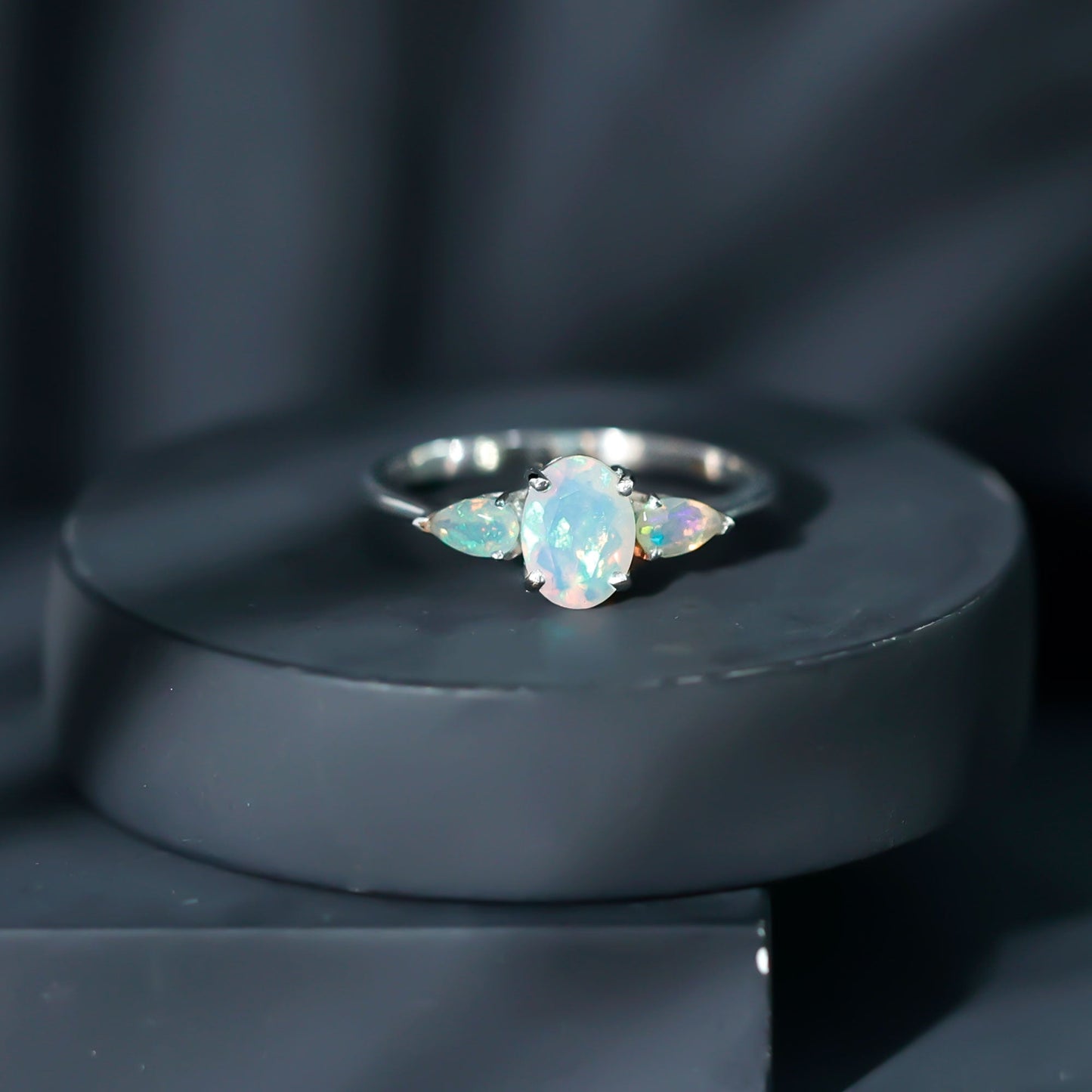 Natural Ethiopian Opal 3 Stone Engagement Ring With Certificate