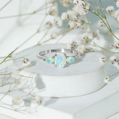 Natural Ethiopian Opal 3 Stone Engagement Ring With Certificate