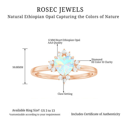 Natural 0.75 Carat Opalescent Heart Engagement Ring with Diamond