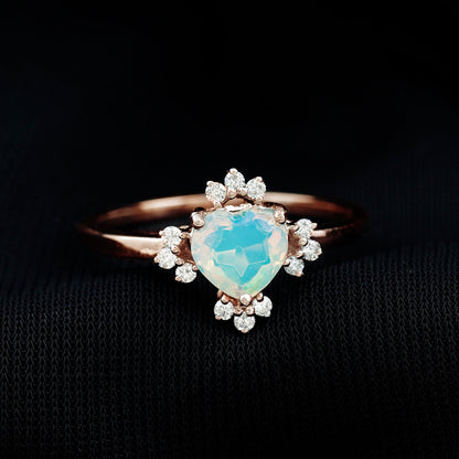 Natural 0.75 Carat Opalescent Heart Engagement Ring with Diamond