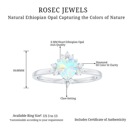 Natural 0.75 Carat Opalescent Heart Engagement Ring with Diamond