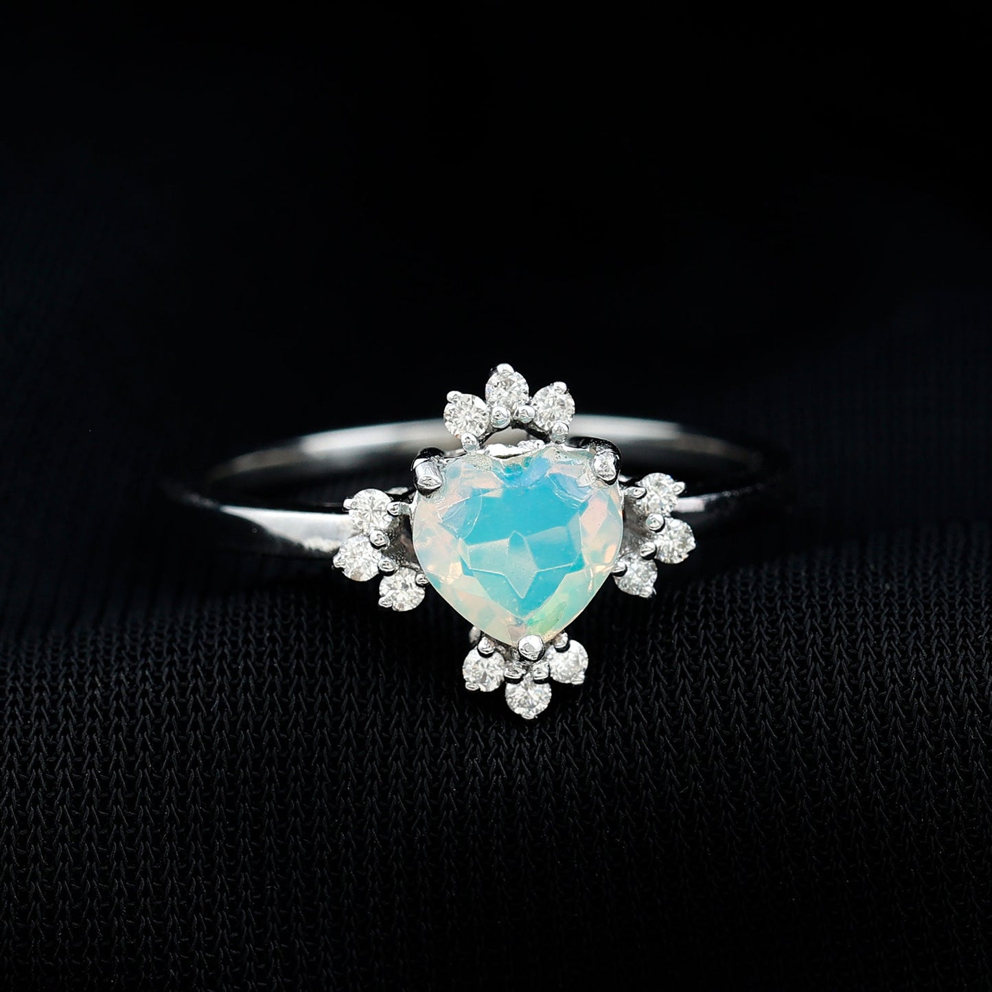Natural 0.75 Carat Opalescent Heart Engagement Ring with Diamond