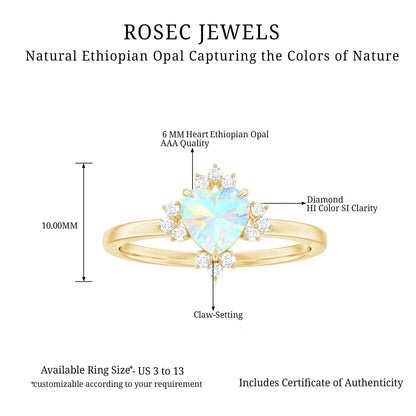 Natural 0.75 Carat Opalescent Heart Engagement Ring with Diamond