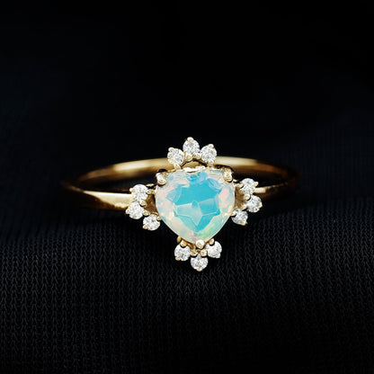 Natural 0.75 Carat Opalescent Heart Engagement Ring with Diamond