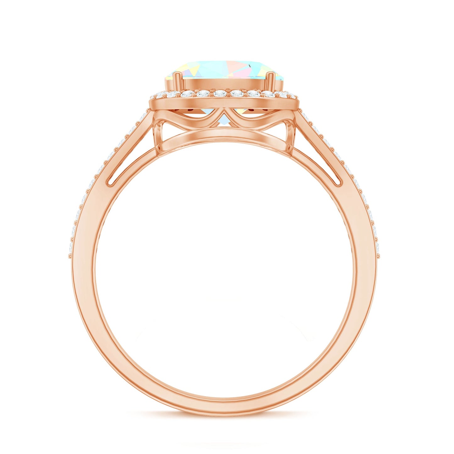 Genuine 1.2 Carat Oval Opalescent East West Engagement Ring with Diamond Halo