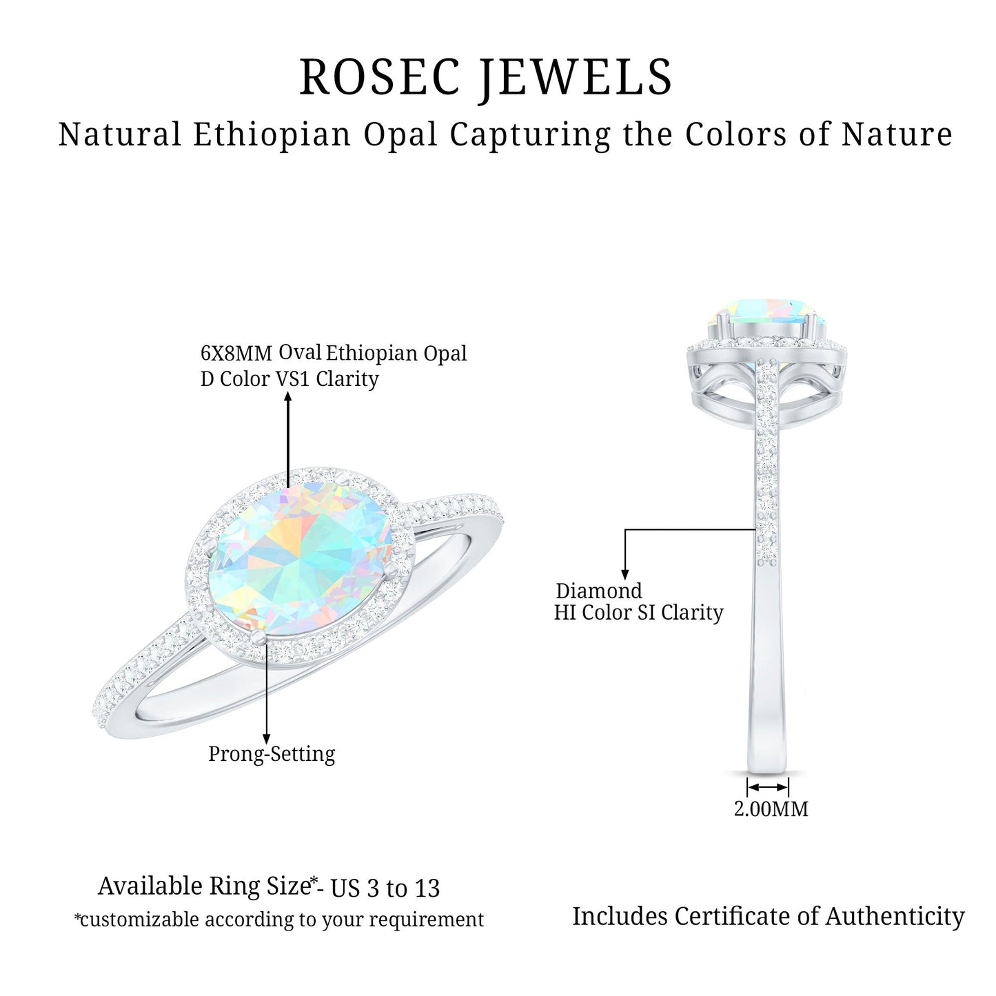 Genuine 1.2 Carat Oval Opalescent East West Engagement Ring with Diamond Halo