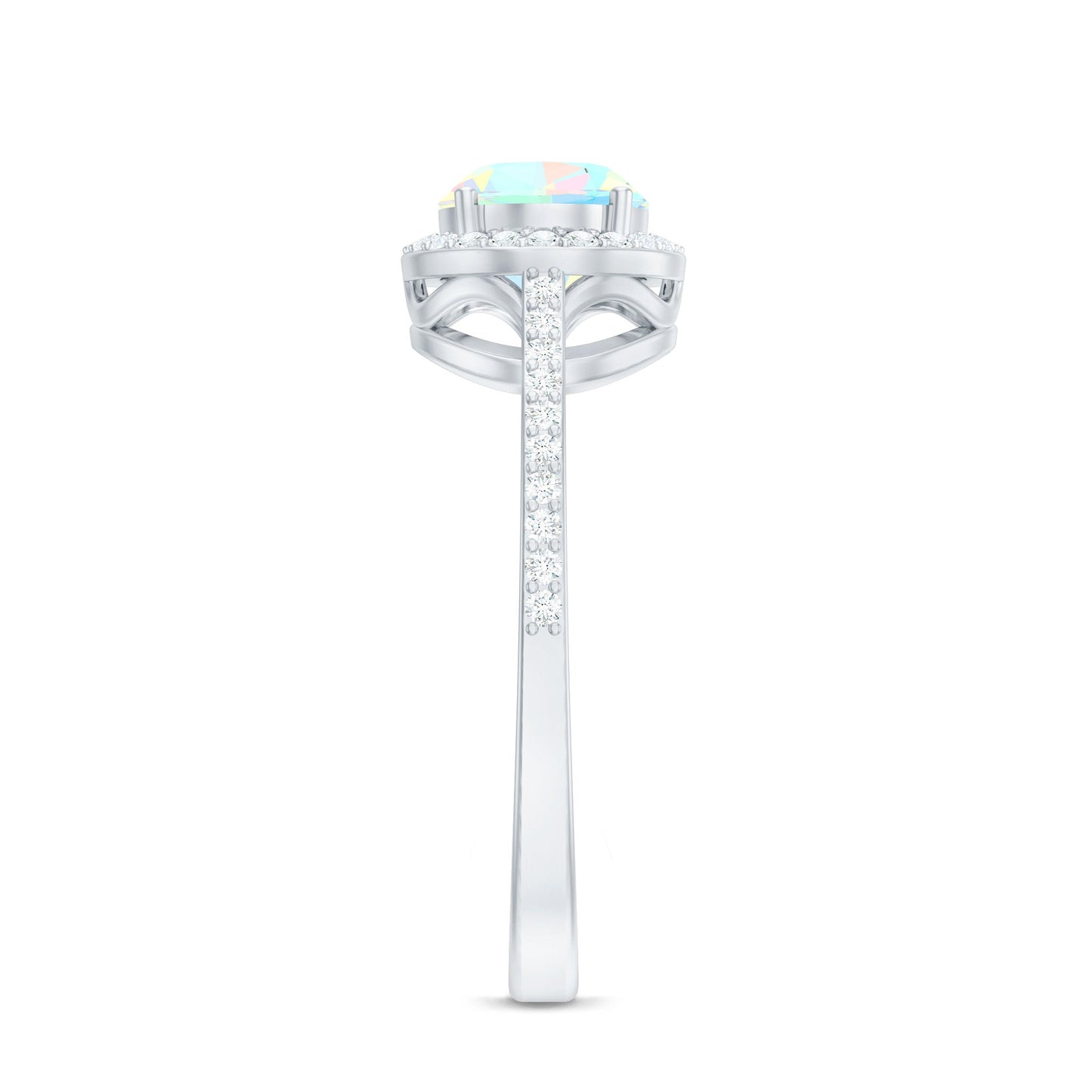 Genuine 1.2 Carat Oval Opalescent East West Engagement Ring with Diamond Halo