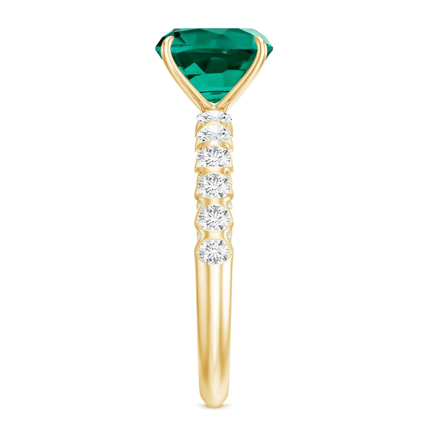 Certified Lab Grown Emerald Cushion Cut Engagement Ring with Diamond Side Stones