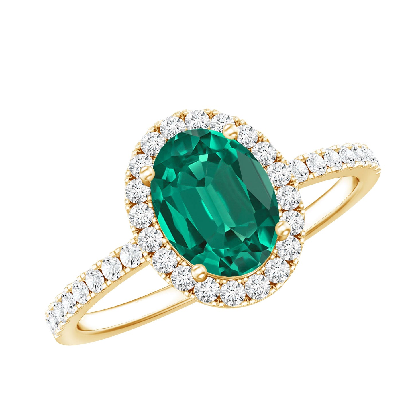 Classic Lab Grown Emerald Oval Engagement Ring with Diamond Halo