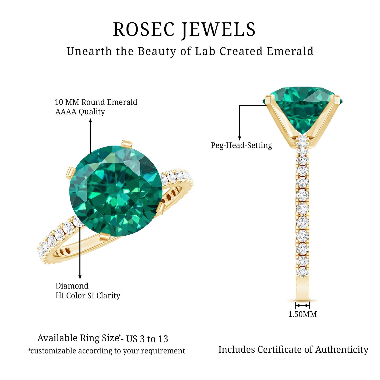 Certified 3.5 Carat Lab Grown Emerald Huge Engagement Ring with Diamond