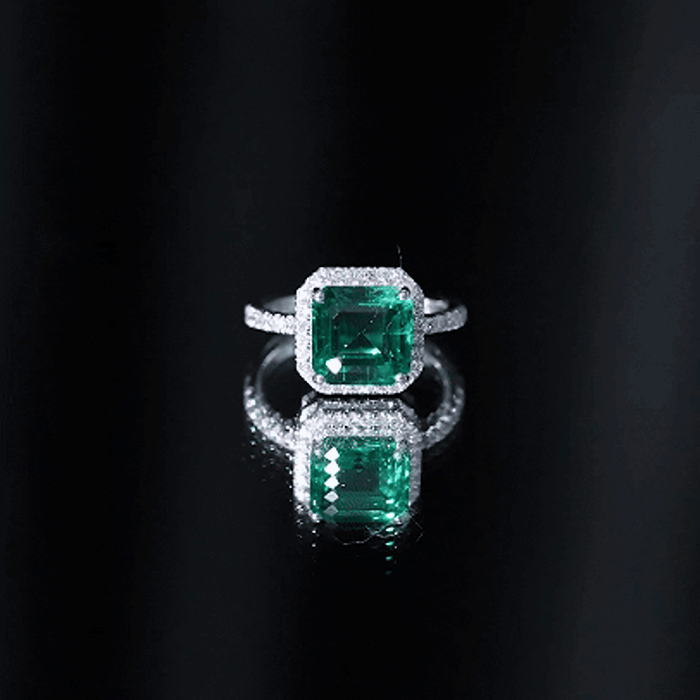 AAAA Quality Lab Created Emerald Asscher Cut Engagement Ring with Diamond