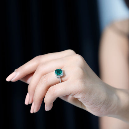 AAAA Quality Lab Created Emerald Asscher Cut Engagement Ring with Diamond