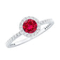 0.6 Carat Lab Created Ruby and Diamond Halo Engagement Ring