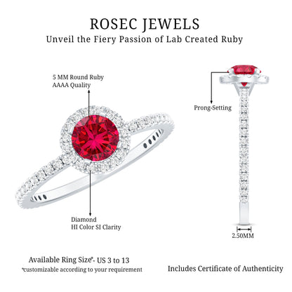 0.6 Carat Lab Created Ruby and Diamond Halo Engagement Ring