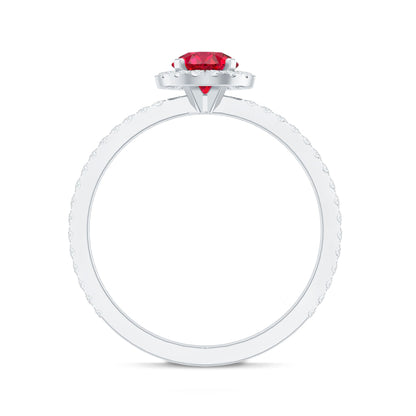 0.6 Carat Lab Created Ruby and Diamond Halo Engagement Ring