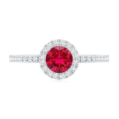 0.6 Carat Lab Created Ruby and Diamond Halo Engagement Ring