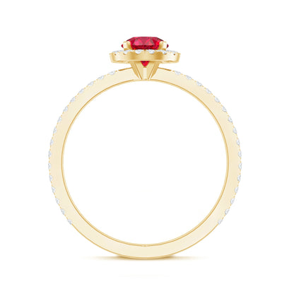 0.6 Carat Lab Created Ruby and Diamond Halo Engagement Ring