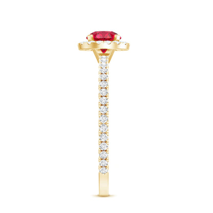 0.6 Carat Lab Created Ruby and Diamond Halo Engagement Ring