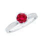 0.6 Carat Round Shape Lab Created Ruby Solitaire Engagement Ring with Diamond