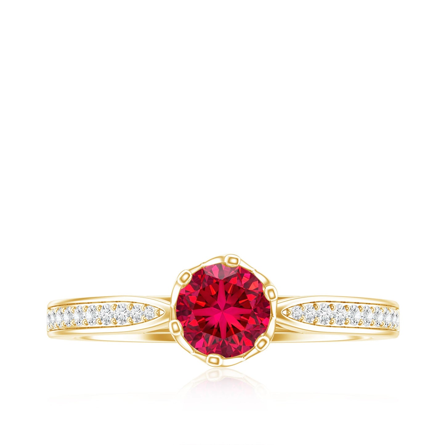 0.6 Carat Round Shape Lab Created Ruby Solitaire Engagement Ring with Diamond