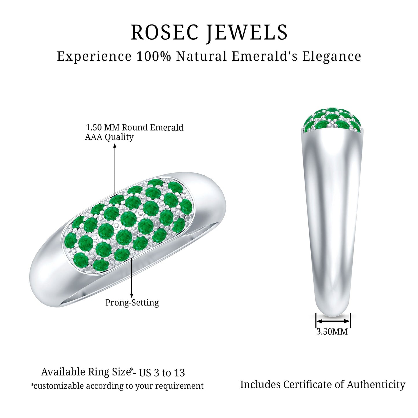 Natural Emerald Thick Band Ring with Certificate