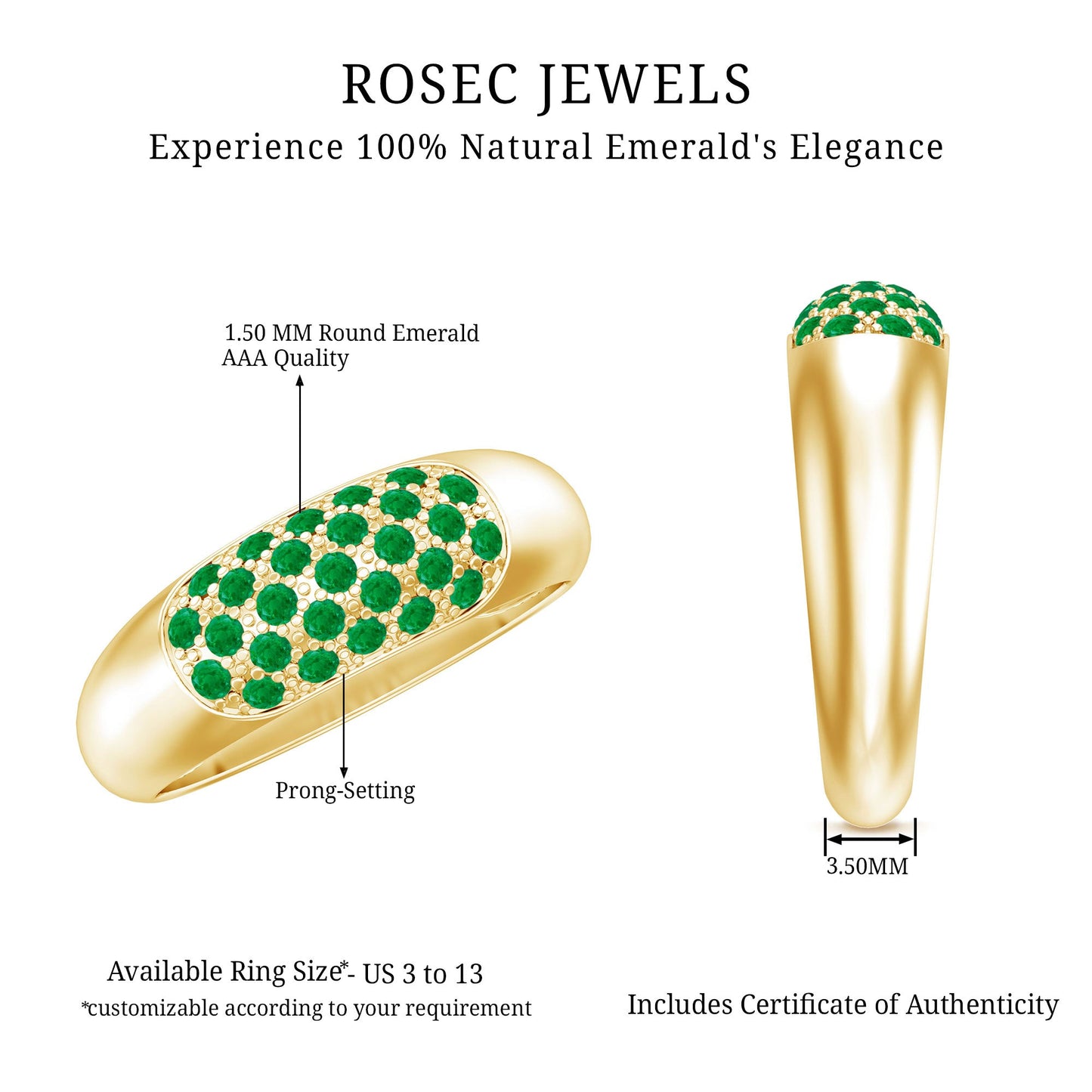 Natural Emerald Thick Band Ring with Certificate