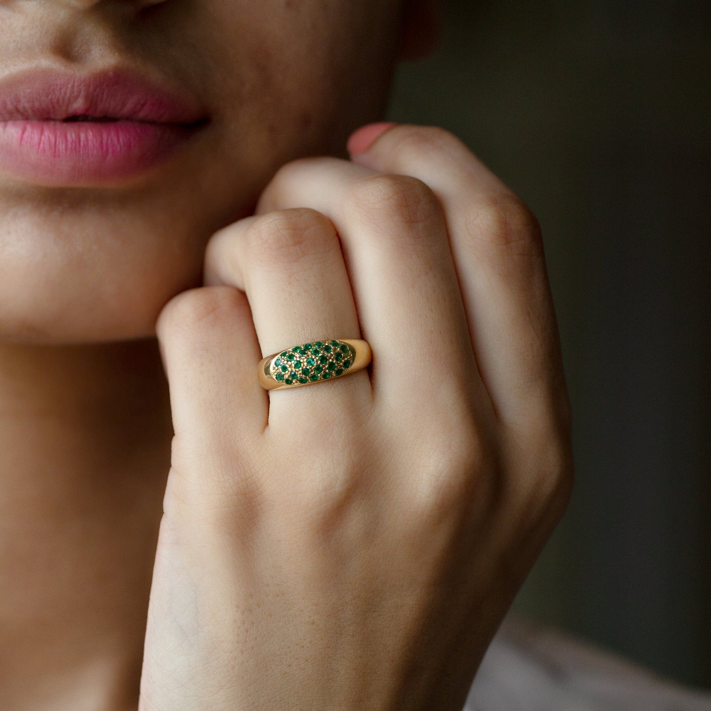 Natural Emerald Thick Band Ring with Certificate