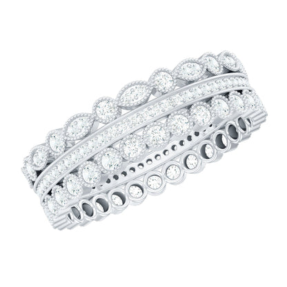 Vintage Looking 3 Row Moissanite Wedding Band