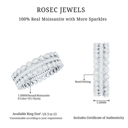 Vintage Looking 3 Row Moissanite Wedding Band