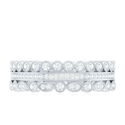 Vintage Looking 3 Row Moissanite Wedding Band