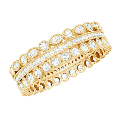 Vintage Looking 3 Row Moissanite Wedding Band