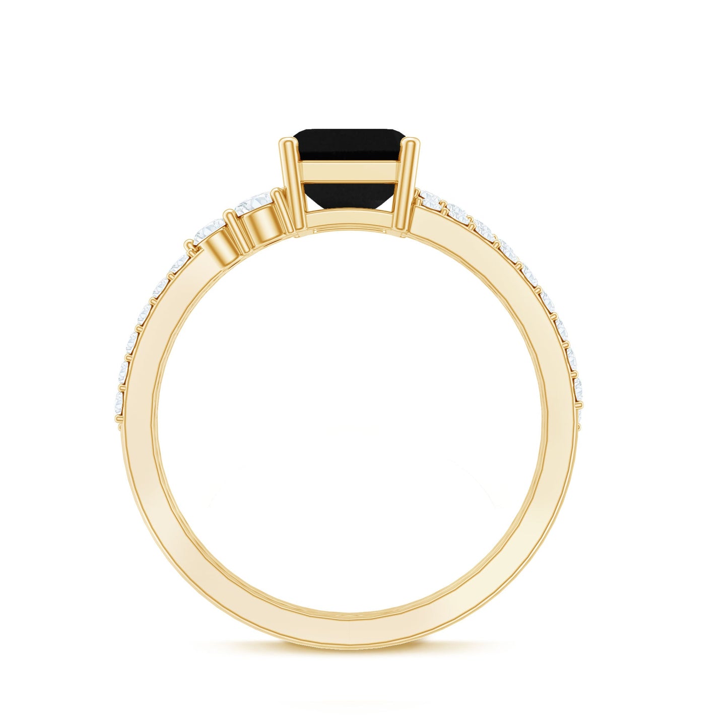 Emerald Cut Created Black Diamond Ring Set with Diamond
