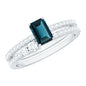 0.7 Carat Emerald Cut London Blue Topaz Wedding Ring Set with Diamond
