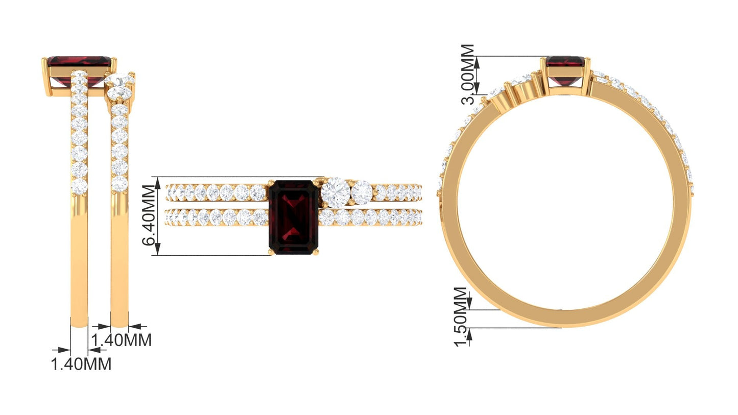 Real Garnet Diamond Emerald Cut Engagement Ring with Enhancer