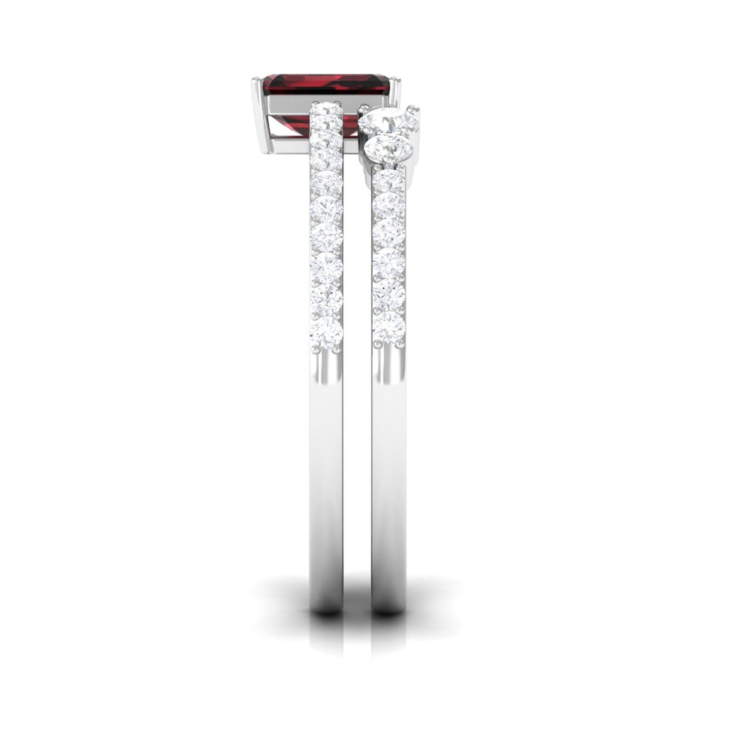 Real Garnet Diamond Emerald Cut Engagement Ring with Enhancer
