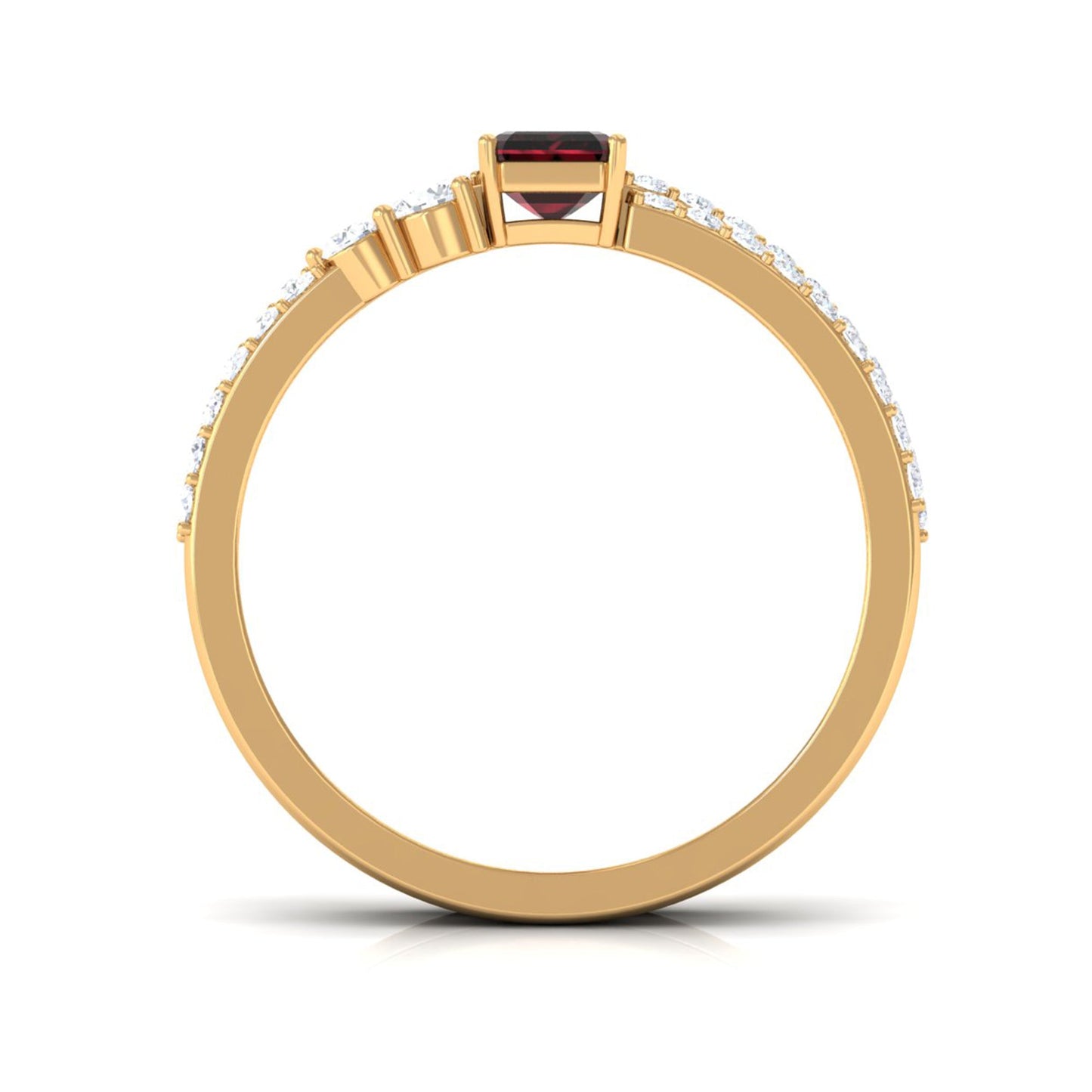 Real Garnet Diamond Emerald Cut Engagement Ring with Enhancer