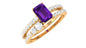 Natural 1.4 Carat Emerald Cut Amethyst Diamond Wedding Bridal Ring Set