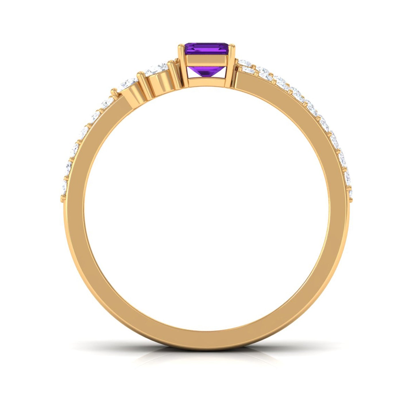 Natural 1.4 Carat Emerald Cut Amethyst Diamond Wedding Bridal Ring Set