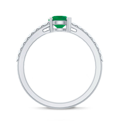 Natural Solitaire Emerald Promise Ring with Diamond Side Stones