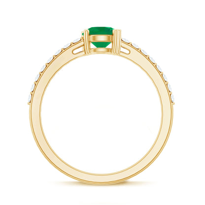 Natural Solitaire Emerald Promise Ring with Diamond Side Stones