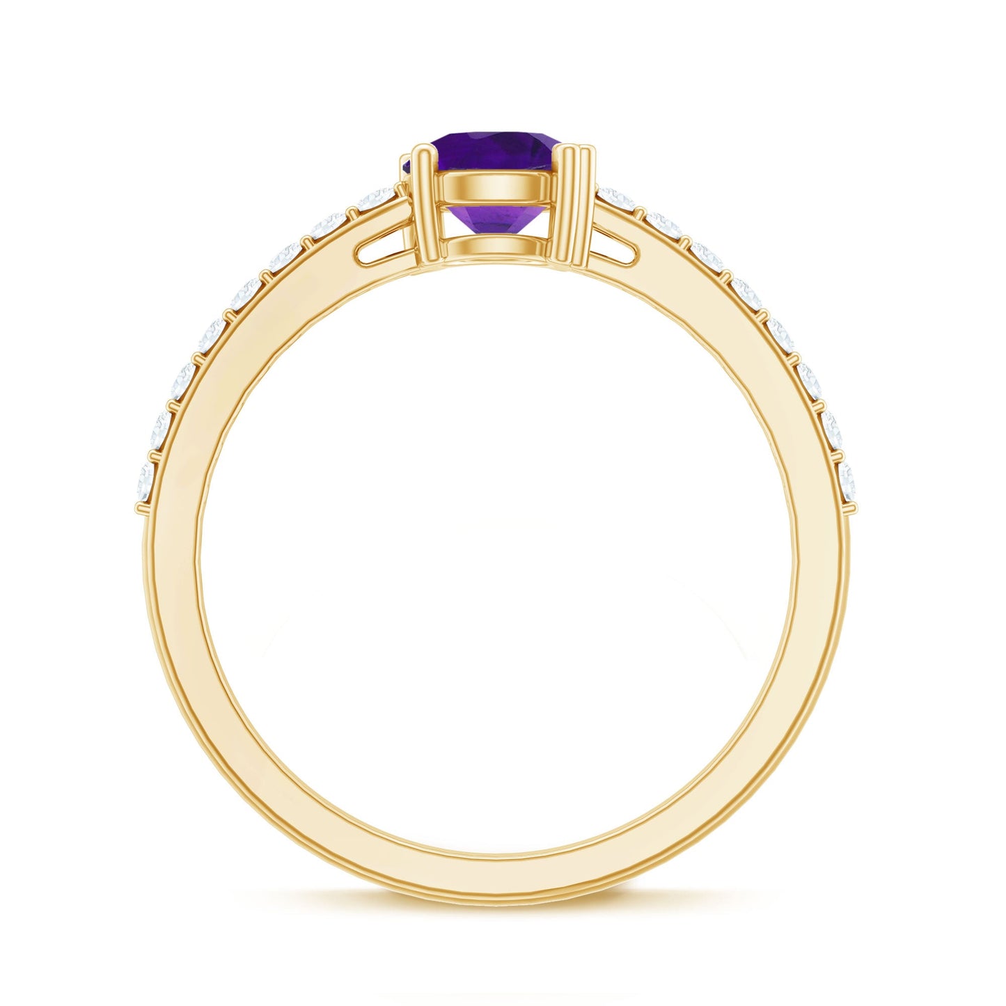 Genuine Amethyst Promise Ring with Diamond for Women