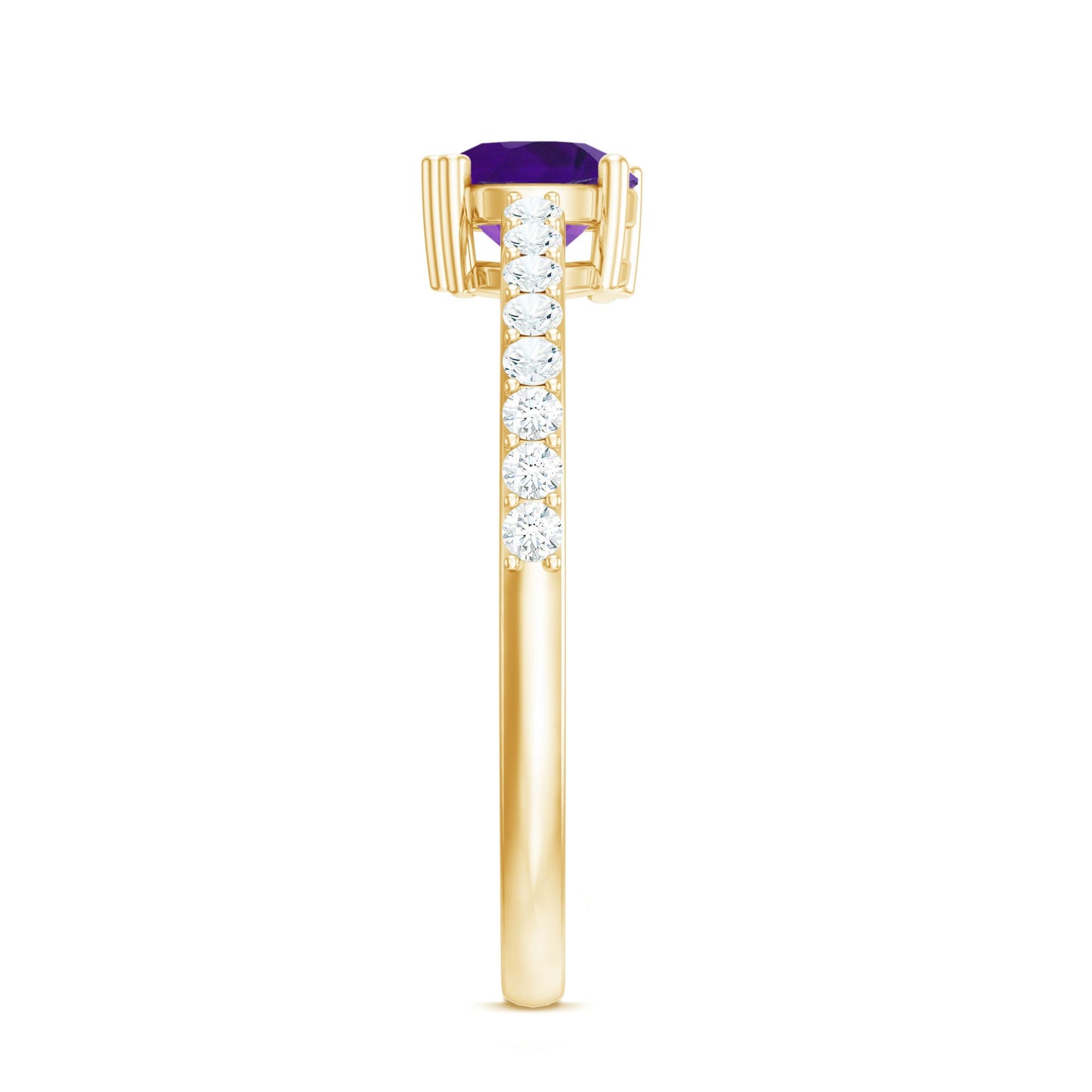 Genuine Amethyst Promise Ring with Diamond for Women
