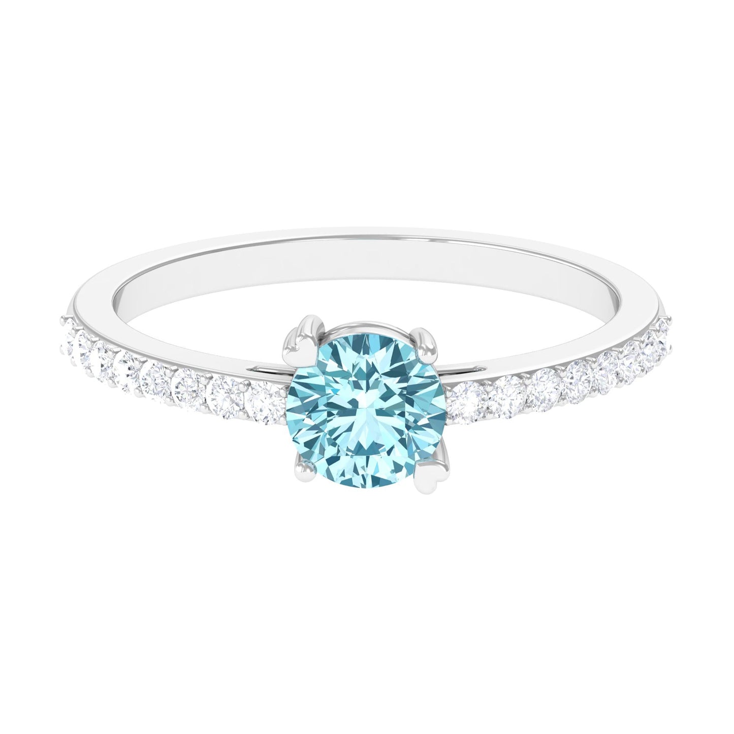 Designer Set Aquamarine Solitaire Engagement Ring with Diamond