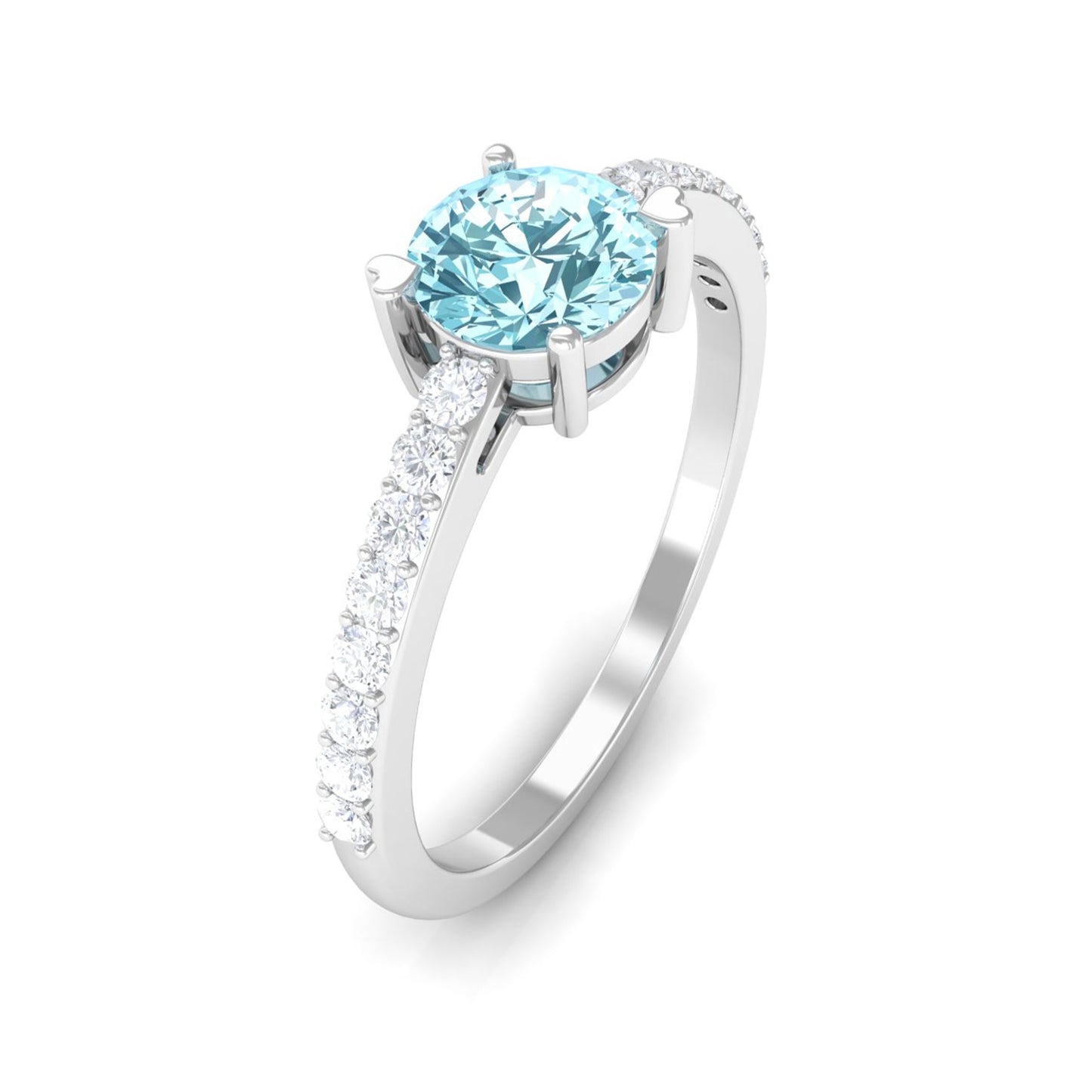Designer Set Aquamarine Solitaire Engagement Ring with Diamond