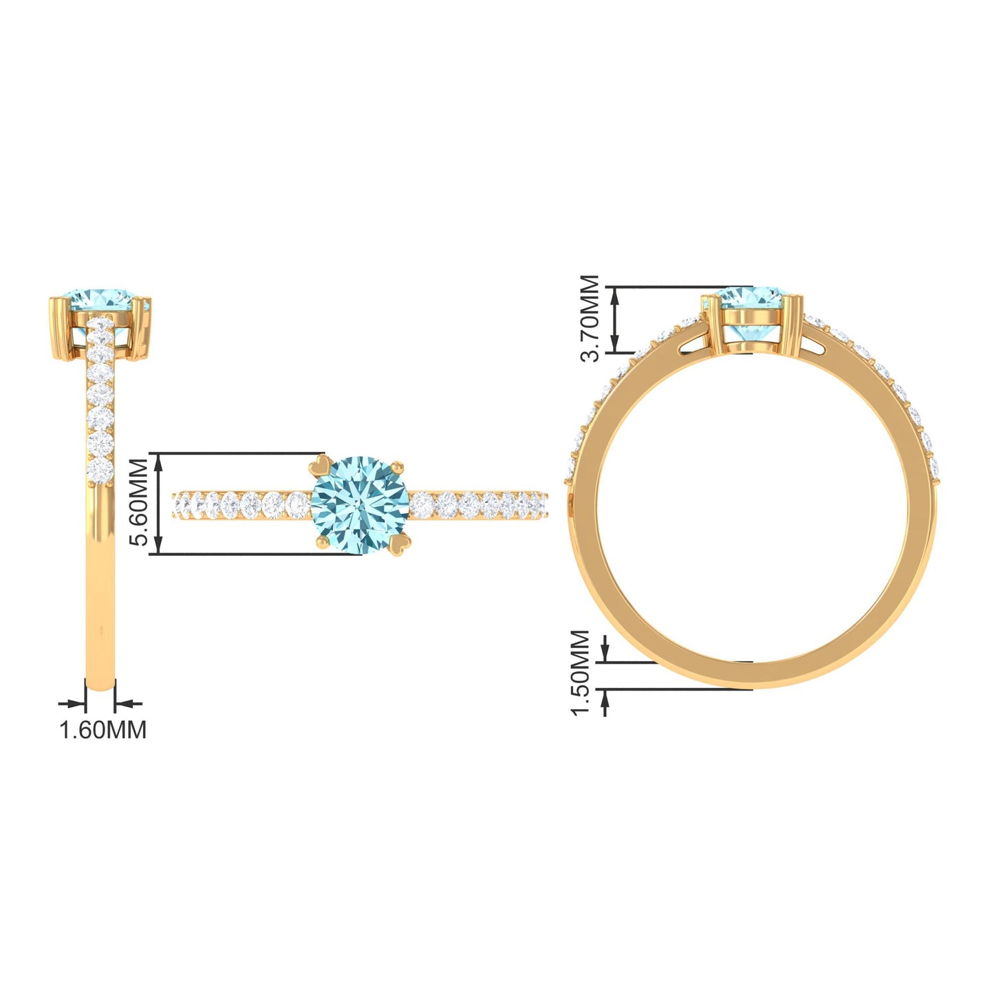 Designer Set Aquamarine Solitaire Engagement Ring with Diamond