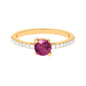 0.4 Carat Real Pink Tourmaline Solitaire Promise Ring with Diamond Side Stones