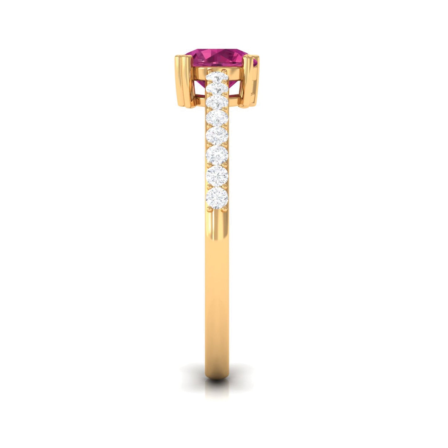 0.4 Carat Real Pink Tourmaline Solitaire Promise Ring with Diamond Side Stones